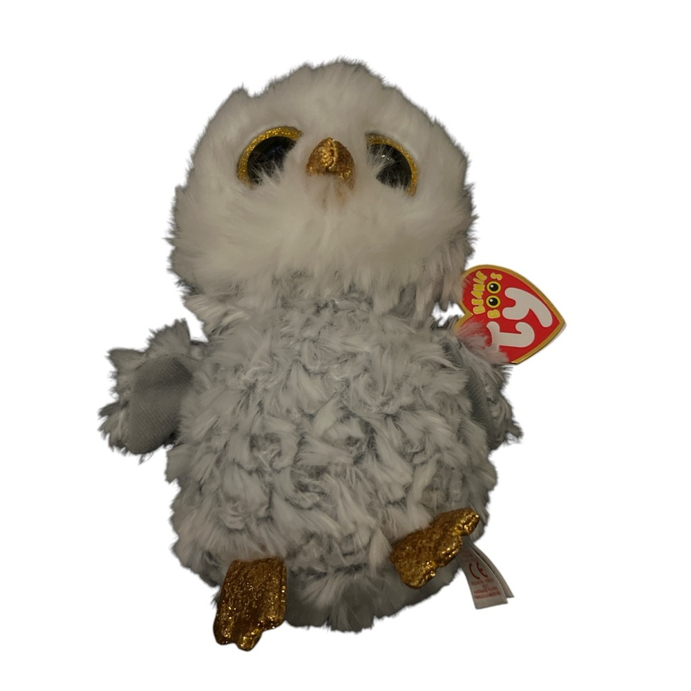 Ty Plush Owl Toy - Gray and Gold